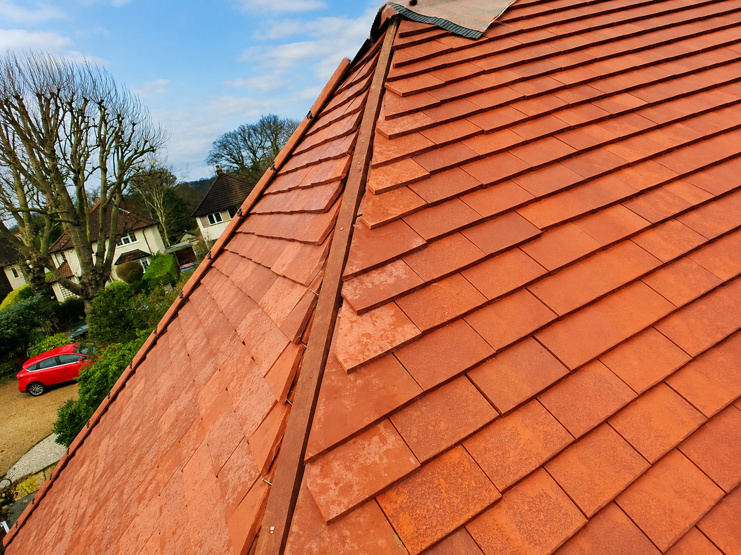 Completed new roof covering on a house