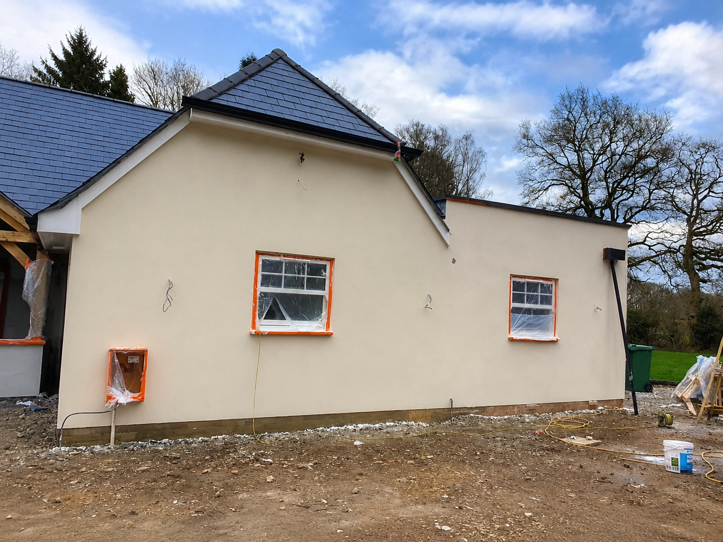 Front elevation of a newly built bungalow