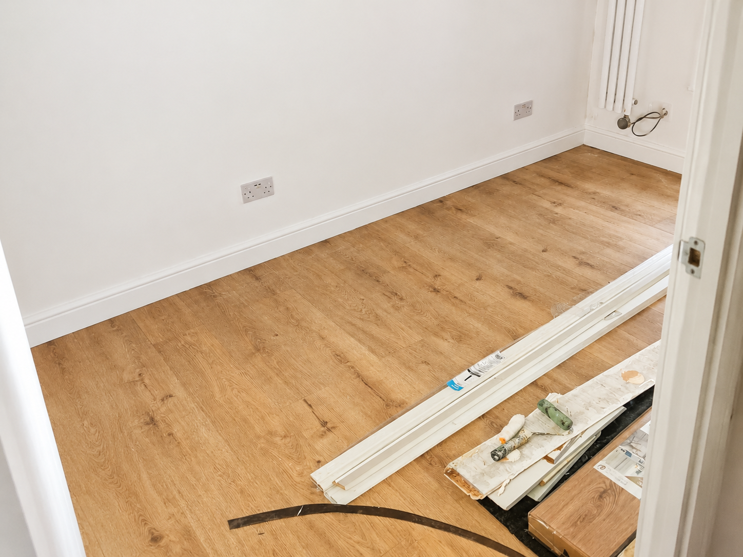 Completed interior finishes in a renovated room