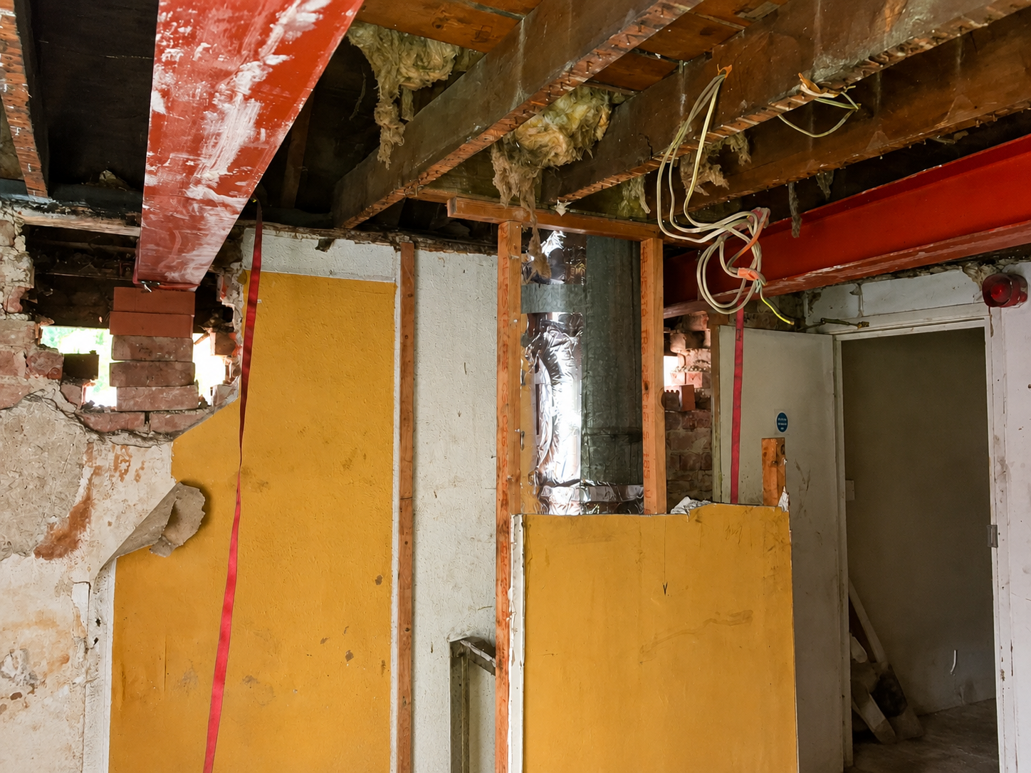 Steel beams installed to support a new structural opening