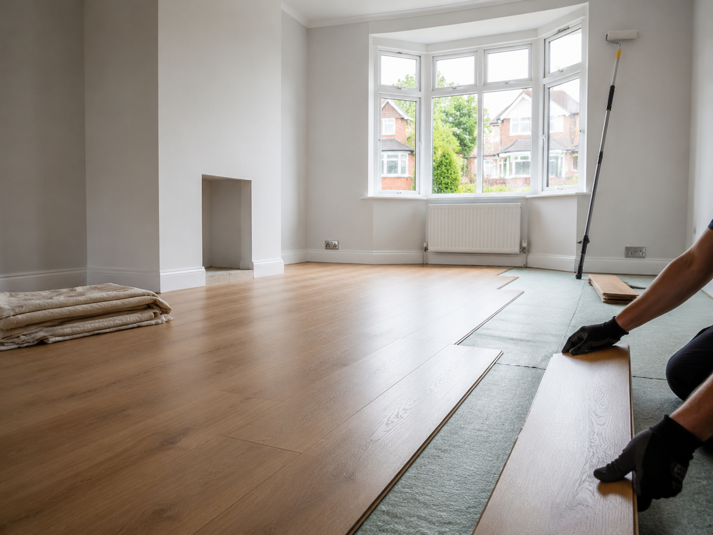 Flooring — wood, laminate, LVT + skirting